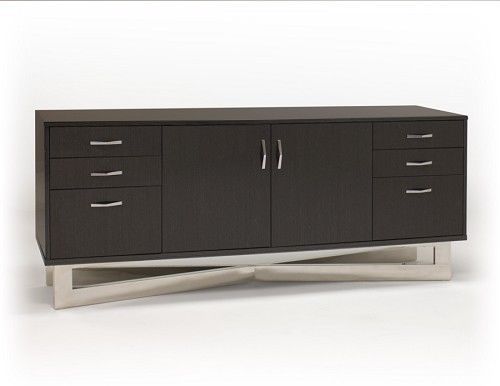 Modern Glossy Gray Oak &amp; Stainless Steel Office Credenza Free Shipping!
