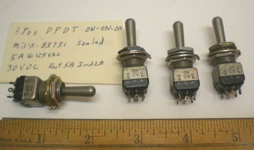 4 Sub-Mini Mil.# MS21353-33, 3 Position Toggle Switches, Cutler Hammer,  USA