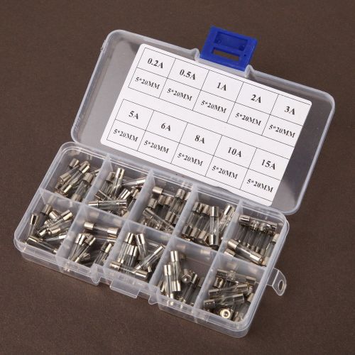 100pcs 5x20mm Quick Blow Glass Tube Fuse Assorted Kit Fast Action Glass Fuses
