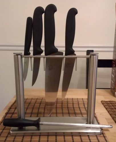 Victorinox fibrox knife set with glass knife block and honing steel for sale