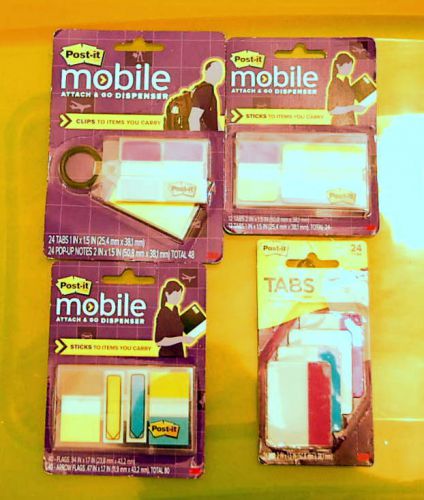 4 Post-It Mobile Attach &amp; Go Dispenser w/ tabs and pop-up notes DIFFERENT TYPES