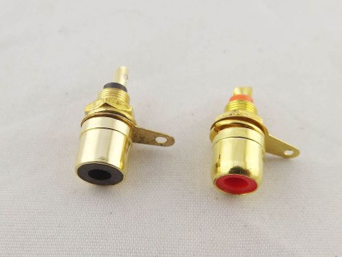 2pcs gold rca phono female chassis panel mount socket metal connector black red for sale