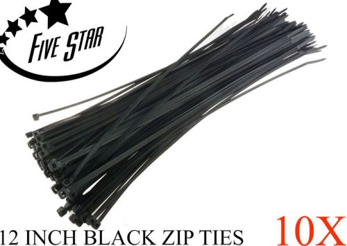 10x 12&#034; inch pack black network cable cord wire tie strap 90 lbs zip nylon for sale