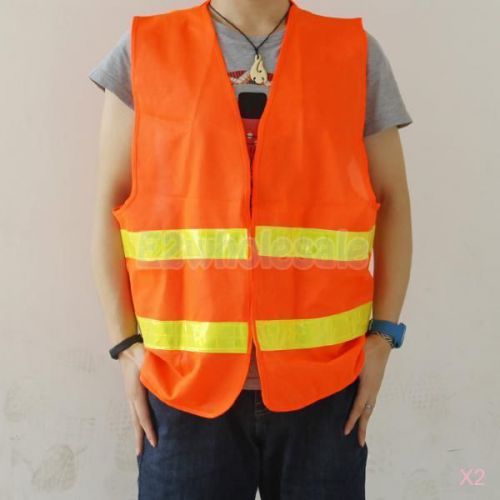 2x night walking high visibility safety waistcoat vest reflective strips orange for sale