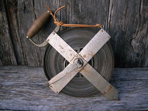 Vintage Old Lufkin Surveyors Drag Tape Reel Steel Measuring Tape