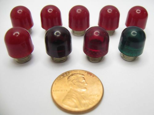 (9) Vintage Indicator Light Lenses 7/16” Dia RED &amp; GREEN Dome Screw-In