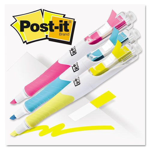 Post-it Flag + Highlighter Highlighters, Blue/Yellow/Pink, 50 Flags/Pen, 3/Pk