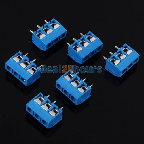 50 pcs kf301-3p 3 pin screw blue pcb terminal block connector 5mm pitch for sale