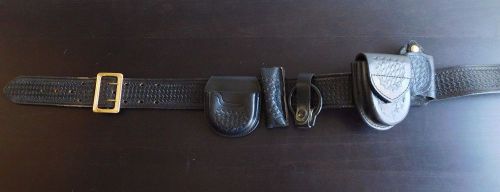 Police Security Military Duty Belt w Handcuff Pouch Leather Holster Gear SIZE 34