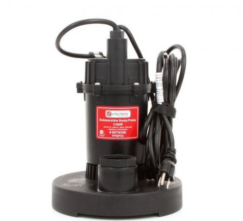 New utilitech 0.33-hp thermoplastic submersible sump pump &amp; switch for sale