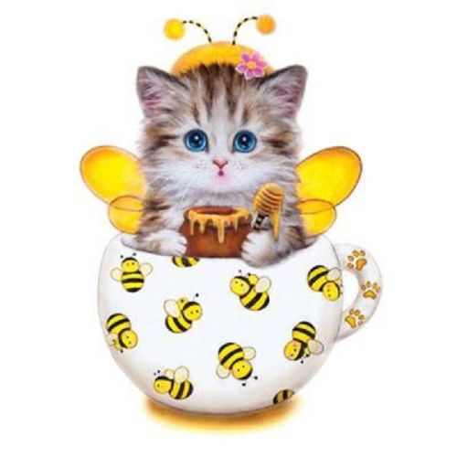 Bee Cup Glitter Kitten HEAT PRESS TRANSFER PRINT for T Shirt Sweatshirt Bag 274n