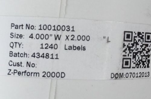 Zebra Technologies 10010031 Z-Perform 2000D Direct Thermal Label 4&#034; x 2&#034; 6 Rolls