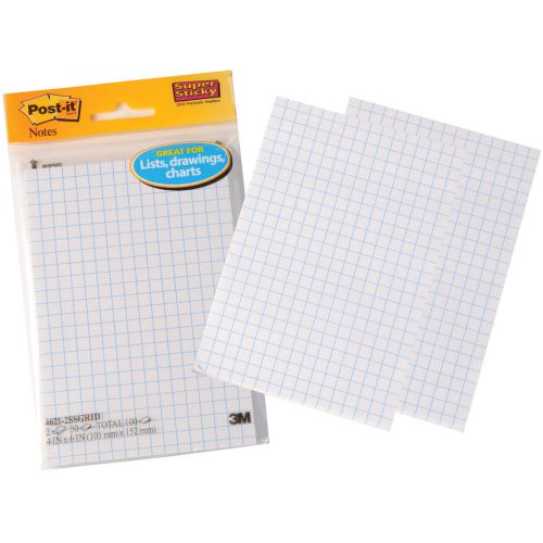 Post-It Super Sticky Notes On Grid Paper 3.9 Inch X 5.8 Inch 2/Pkg 051141918778