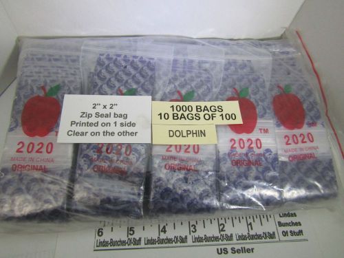 1000 DOLPHIN 2&#034; X 2&#034; 2 MILL PLASTIC ZIP SEAL BAGS NEW! PRINTED ON ONE SIDE