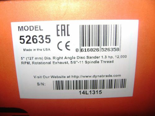 Dynabrade 52635 5&#034; dia. right angle disc sander,1.3hp,12,000 rpm, rotational for sale