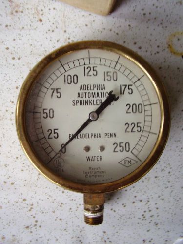 Marsh pressure gauge adelphia automatic sprinkler co. 250 psi brass for sale