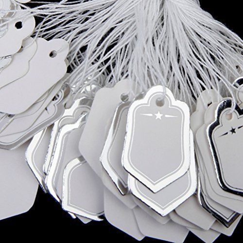 500pcs price tags with strings hanging sale display - white and silver cp for sale