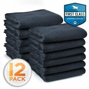 12 Moving Blankets Furniture Pads - Pro Economy - 80&#034; x 72&#034; Navy Blue and Black