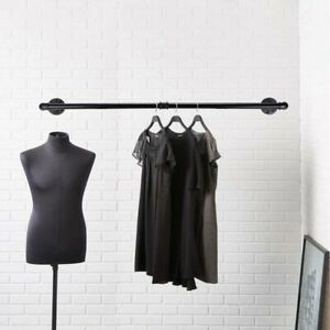2 Base Black Industrial Pipe Home Wall Mounted Bedroom Space Saving Clothes Rack