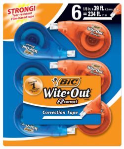 BIC Wite-Out Brand EZ Correct Correction Tape Tear-Resistant 6 count