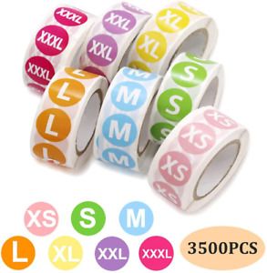Clothing Size Stickers 3500pcs Colorful Size Round Labels Adhesive T Shirts NEW