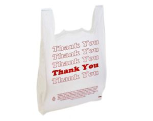 Large White Thank You Plastic T-Shirt Bags 18” x 8&#034; x 30&#034; (sale)