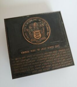 Vintage letter press printing blocks The State Seal of New Jersey