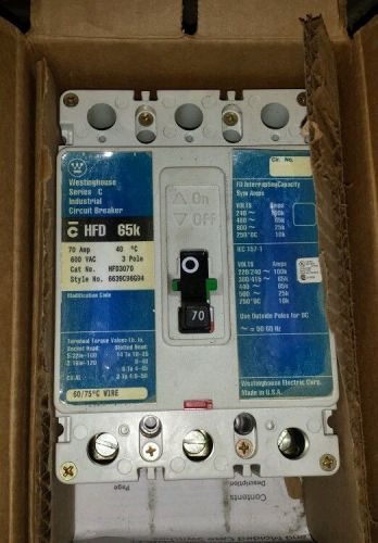 Westinghouse hfd3070 3 pole 70 amp 600 volt circuit breaker for sale