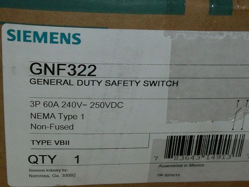 #1228 Siemens GNF322  60 AMP 600 Volt 3 Pole NON fused disconnect NEMA 1 NIB
