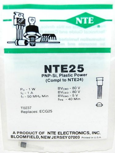 NTE NTE25 PNP SI PLASTIC POWER T0237 EQUIV to ECG25