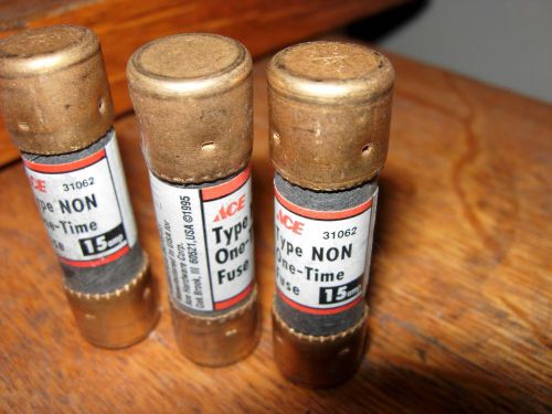 Fusetron bussmann fuse non-15 15 amp 125v 250 v lot of 3  new no box 1/2 &#034; x 2&#034; for sale