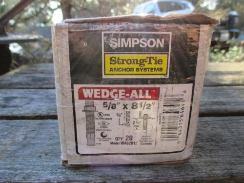 (20) simpson concrete wedge anchor bolts 5/8-11 x 8-1/2&#034; nut &amp; washer for sale