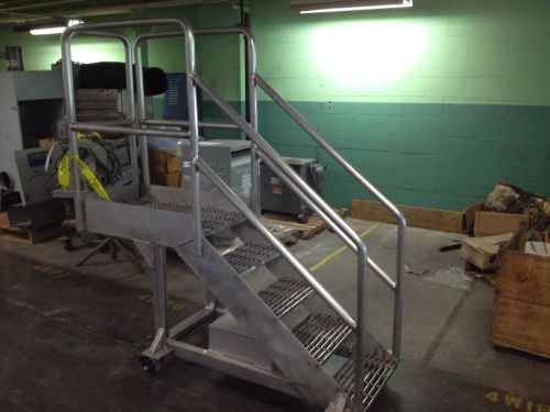 Rolling, 5-step Stainless Steel Stair Unit w/platform and handrails