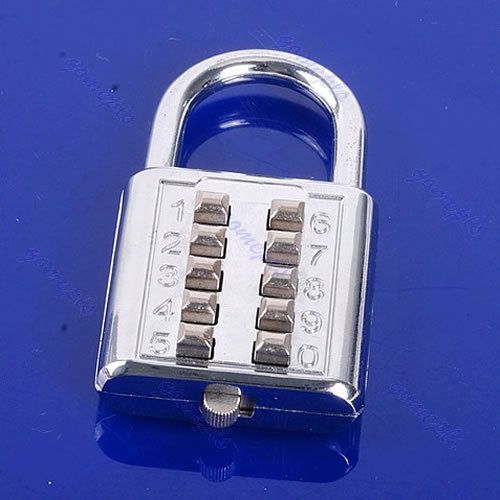 Silver 5 Digit Push-Button Number Combination Luggage Travel Code Lock Padlock