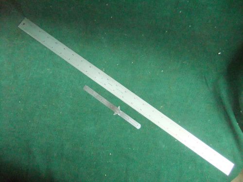 Vintage Tempered 24&#034; Ruler, 32nds, 64ths,10th, 100ths plus 6&#034; stainless pocket