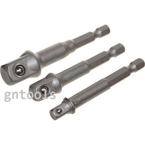 3pc standard drill 1/4&#034; 3/8&#034; 1/2&#034; socket adaptor set for impact driver hex shaft for sale