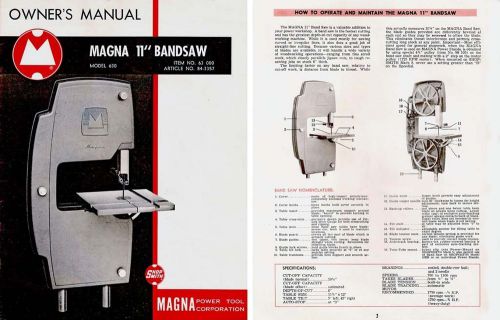 Magna ShopSmith Bandsaw Reproduction Owner&#039;s Manual circa 1954