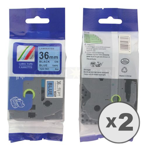 2pk black on blue tape label for brother p-touch tz tze 561 36mm 1 1/2&#034; 26.2ft for sale
