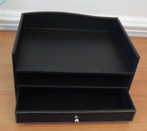 Black Leather Desktop Desk/Drawer Organizer (A Great Holiday Gift) - NEW