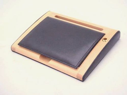 JCF Solid Maple Wood &amp; Black Leather Desk Organizer Office Desk Accessories