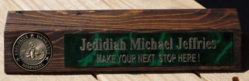 Eod challenge coin with personalized wood desk name plate us army for sale