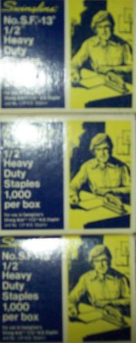 Vintage Lot of 3 Swingline No. S.F. 13 1/2&#034; 5M Heavy Duty Staples, 1000 per Box