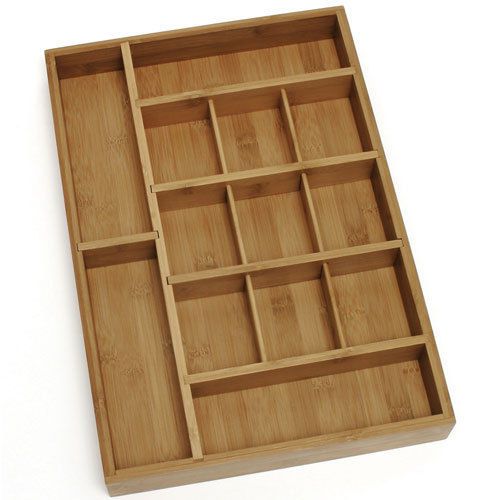 Adjustable Bamboo Wood Desk or Kitchen Drawer Organizer