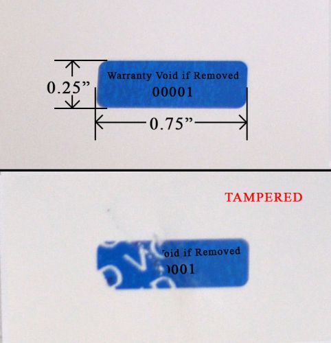 5,000 SECURITY LABEL SEAL STICKER BLUE TAMPER EVIDENT VOID PS3 .75 X .25 PRINTED