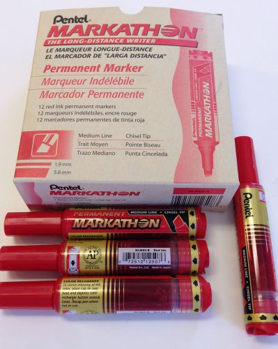 24 Pentel Markathon Pump Action Permanent Red Markers.Chisel Tip.