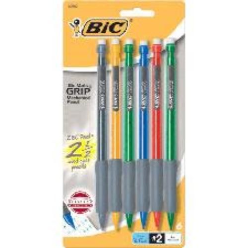 Bic-Matic Grip Mechanical Pencils 0.5mm Assorted Barrels 6 Pack