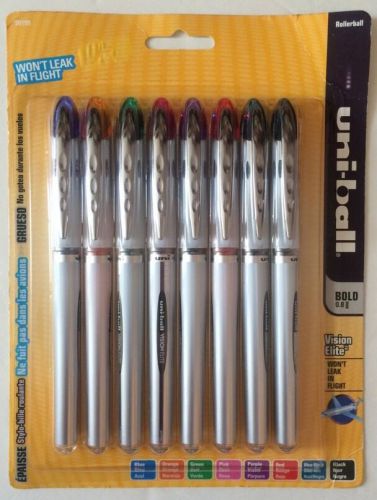 Uni-ball 8 Assorted Colors Vision Elite Pens (Bold Point Rollerball 0.8mm)