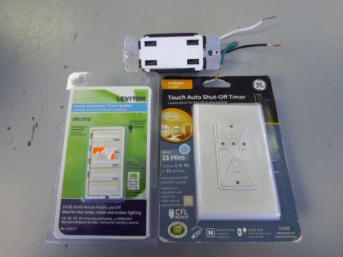 white Leviton USB charger,GE timer 15309 and light almond timer 6161T