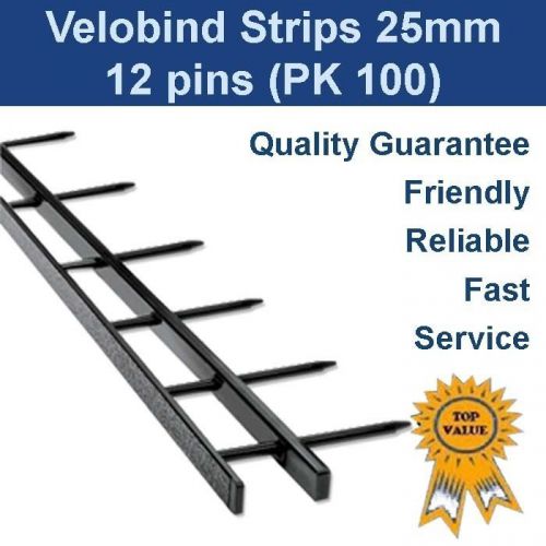 Velobind strips - 12 pin 25mm (box 0f 100) for sale