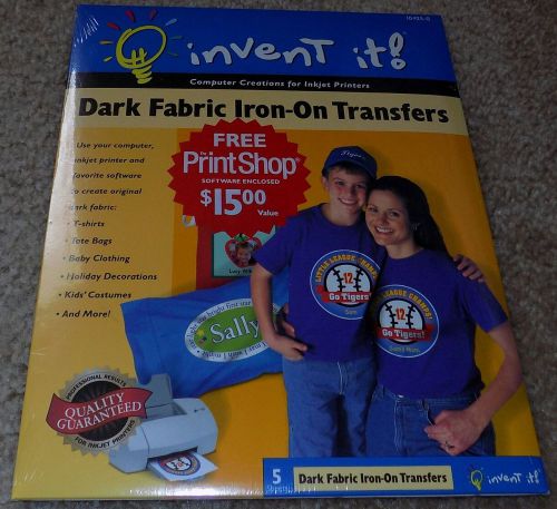 NEW! INVENT IT! DARK FABRIC IRON-ON TRANSFER SHEETS PACK OF 5 SEALED MADE IN USA